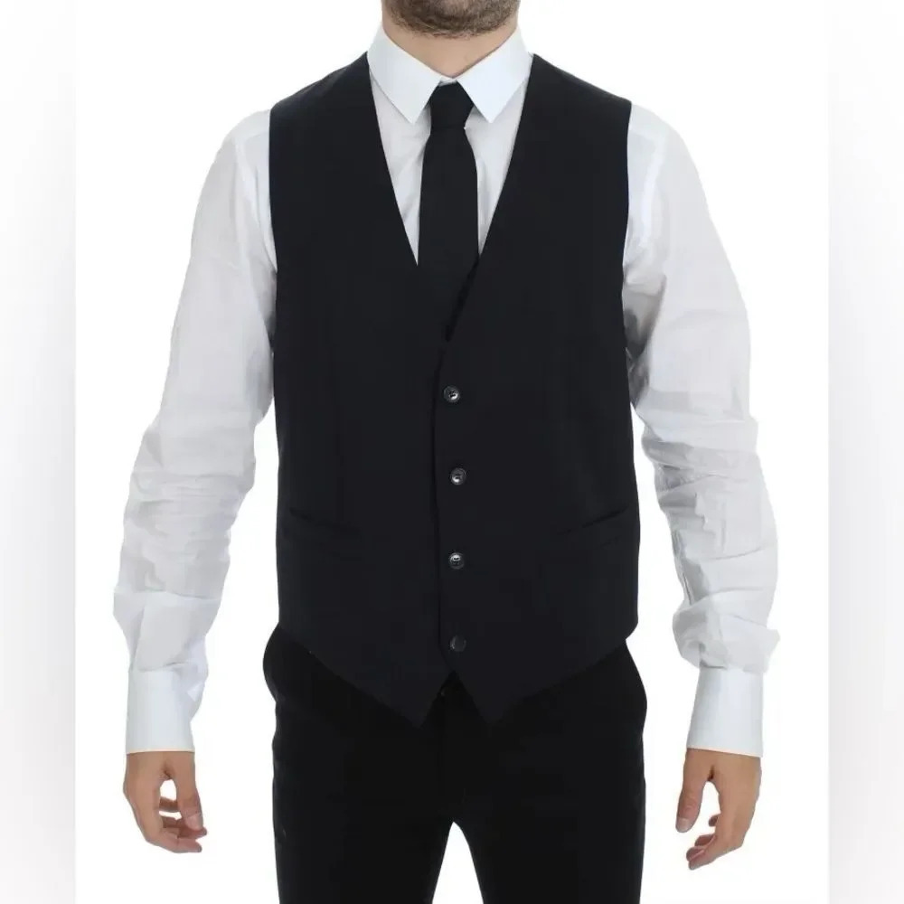 DOLCE & GABBANA Wool Jacquard Vest‎ with DG Logo in Black